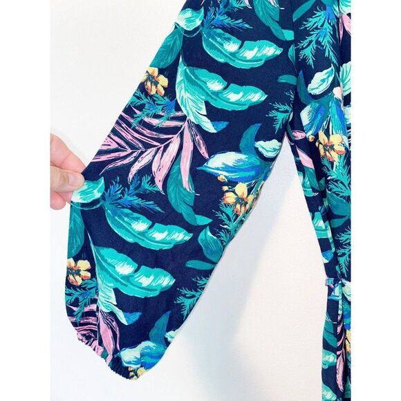 Loft Tropical Leaf Print Tiered Linen Blend Dress Size XS - Picture 3 of 7